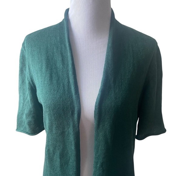 Eileen Fisher Forest Green Organic 100% Linen Short-Sleeve Cardigan Size Medium - Picture 2 of 8